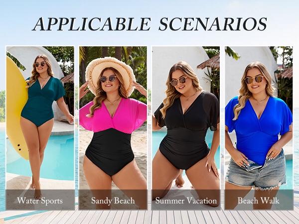 Blooming Jelly Plus Size Mesh V Neck Maternity Women's Tummy Control One Piece Swimsuit #SwimWeek #Summervibes
