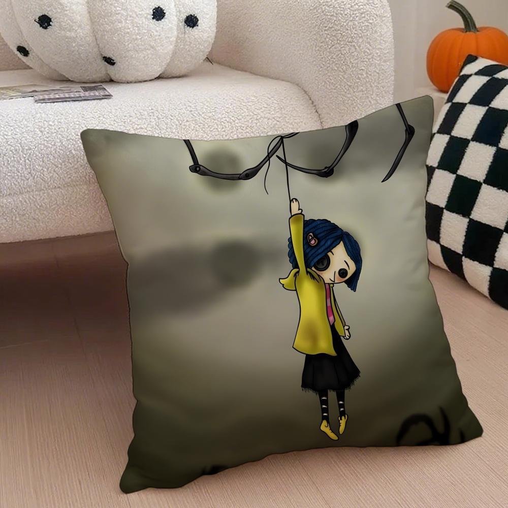 anime hot cute Coraline Pillow Case Anti-dustmite Pillowcase Sofa Cushion Cover with Invisible Zipper Silky Short Plush Polyester Microfiber Fabric White Available in Different Sizes for Home Bed Use