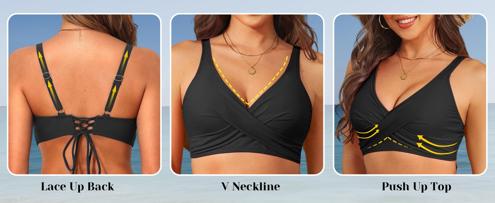 Aqua Eve Women Full Coverage Bikini Top No Bottom Push up Swimsuits Top Sport Bra Bathing Suits Tops