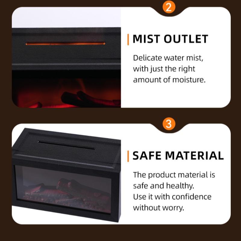 New Vintage Fireplace Silent Essential Oil Diffuser, 3D Realistic Fire Flame Humidifier, Home Desktop Humidifier, Tabletop Air Purifier, Room Humidifier