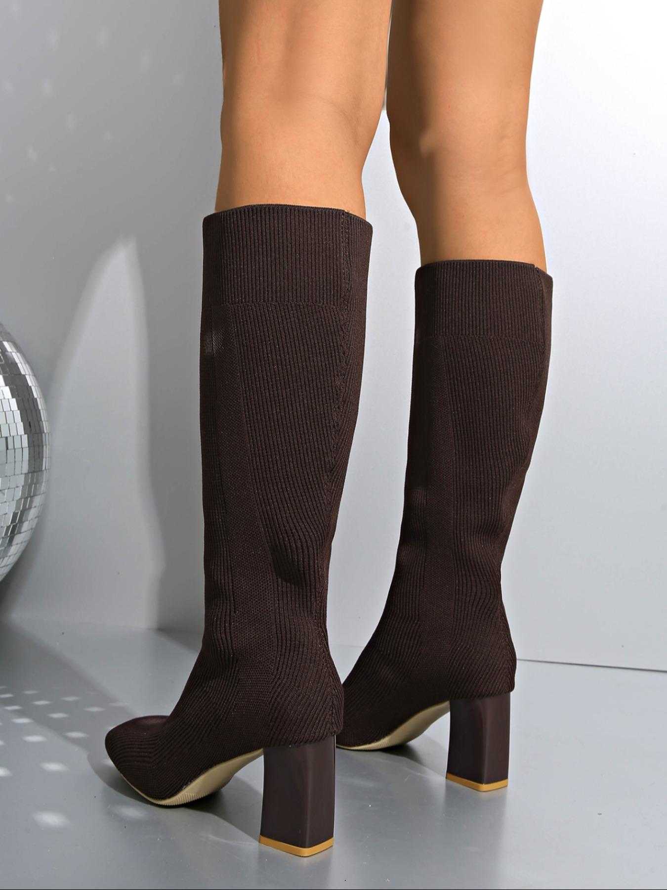 Autumn and winter elastic knitted long boots for women, high-heeled knight boots, comfortable and breathable knitted horse boots, perfect leg fit, women's fashion boots