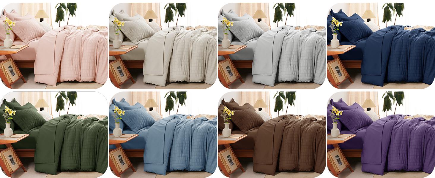 Queen Comforter Set Oatmeal, 7 Pieces Seersucker Textured Luxury Bed in a Bag Queen, All Soft Bedding Sets with Down Alternative Comforter, Sheets, Pillowcases & Shams, Bedroom Bed Set