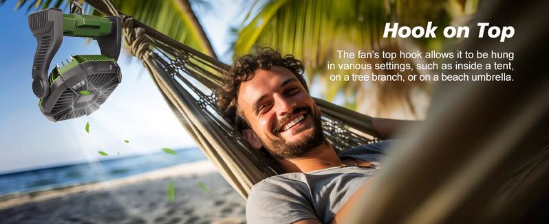 Portable Rechargeable Camping Fan with LED Lantern 10-Inch Battery Operated Outdoor Fan 270° Rotation Quiet Personal USB Cooling Device for Travel Camping