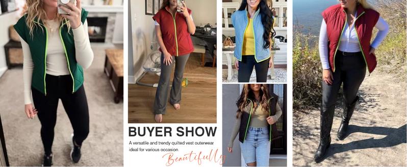 Tankaneo Womens Lightweight Puffer Vests Sleeveless Quilted Jackets Short Sleeve Zip Up Vest Oversized Warm Outerwear