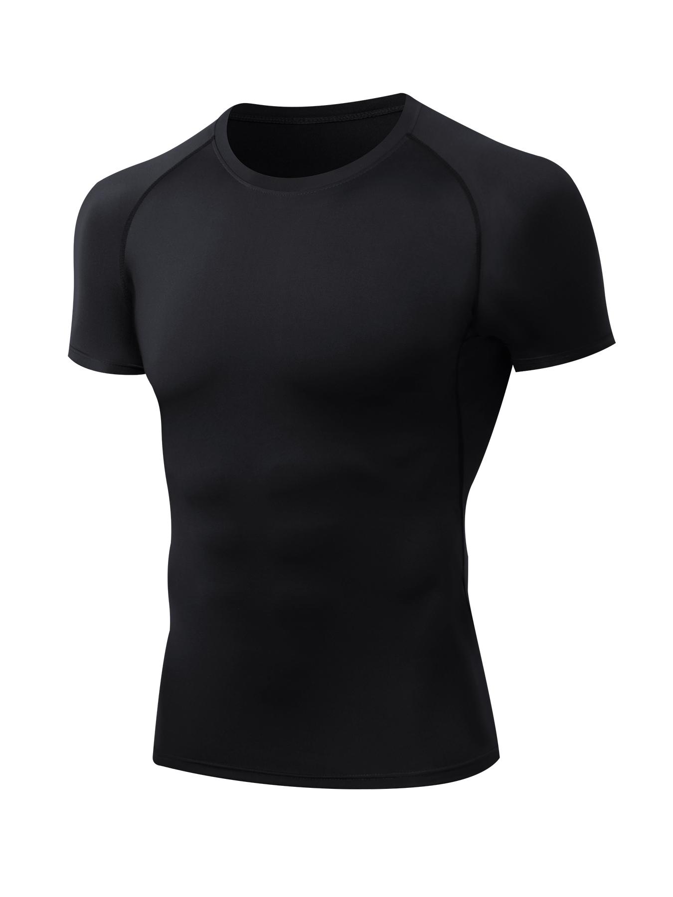 Men's Round Neck Sports Tee, Summer Clothes Tight Athletic Compression Shirts Quick Drying Breathable Crew Neck Short Sleeve T-shirt for Gym Workout Running, Casual Sporty Top