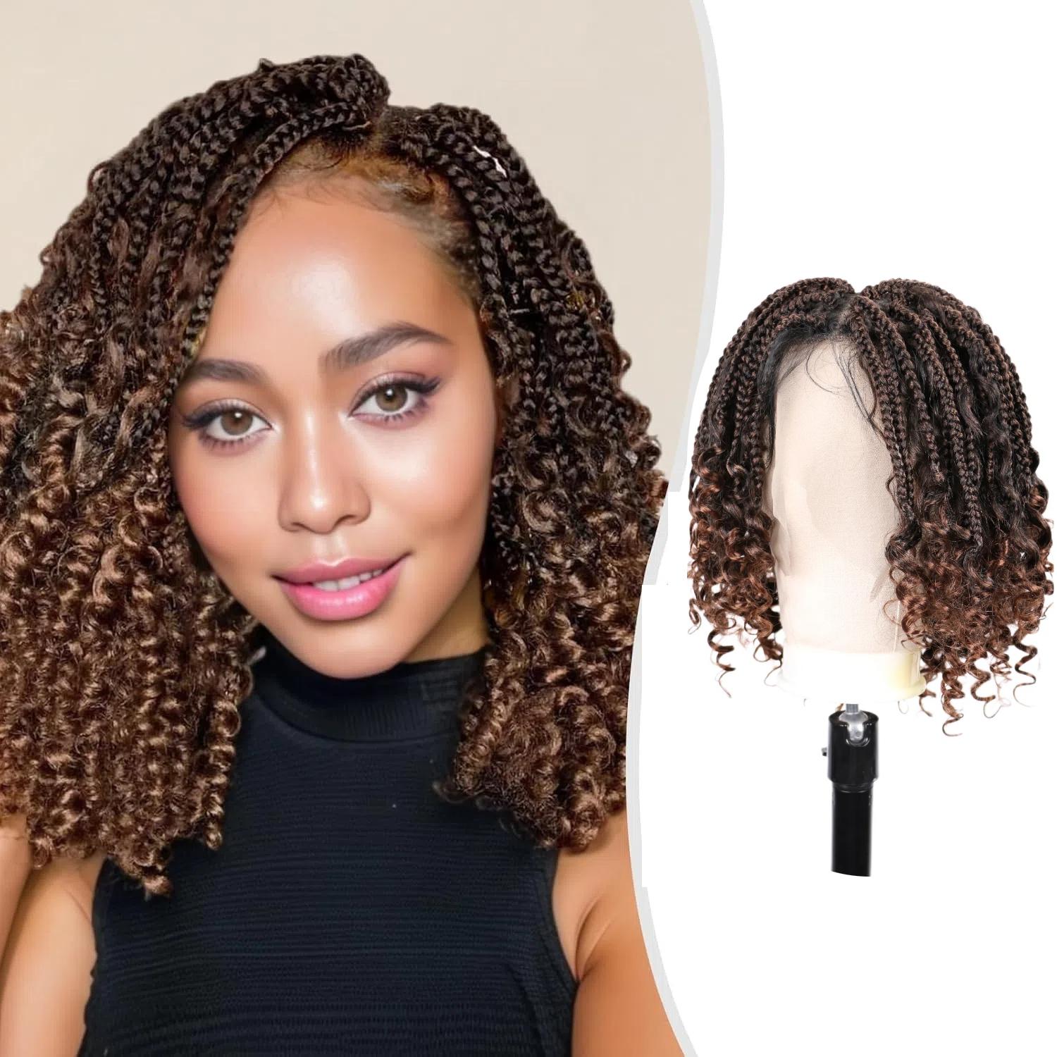 Braided Wigs for Women 16inch 13x6HD Braided Lace Front Wigs Boho Braided Wigs with Baby Hair Black Goddess Box Braid Wig Premium Synthetic Braided Lace Front Wigs