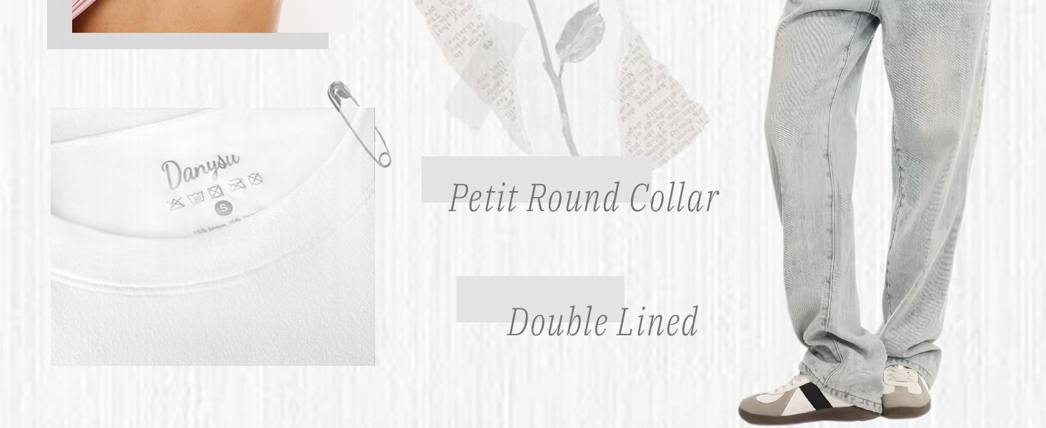 Danysu Double Lined High Round Neck Long Sleeve Tops for Women with Built in Bra Nylon Basic Crop Fall Tee Shirts