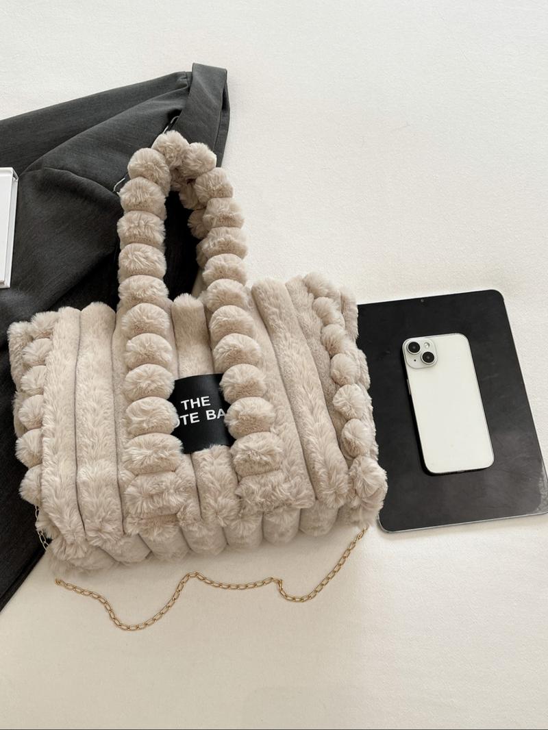 Plush Satchel Handbag for Women, Fall & Winter Fashion Accessory, Soft Plush Design Ideal Gift, Daily Use Casual Style Bag, Handheld Bag Purse