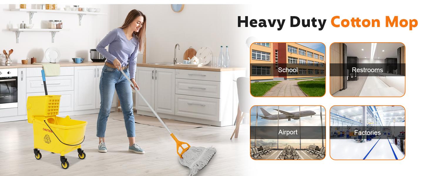 Commercial Mop Bucket with Side Press Wringer on Wheels, 35Qt,Yellow Including One Commercial Mop system