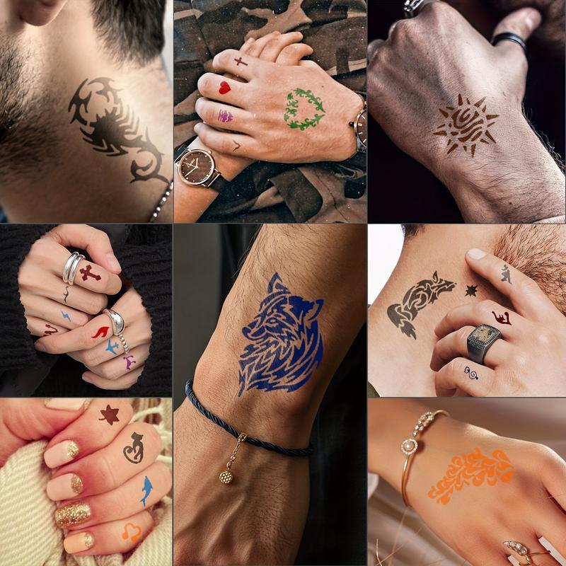 107 Stencil Designs Temporary Tattoo Kit with 12 Bottles of Mixed Color Henna Paste - Easy-to-Use Body Art Set (Black*2,Red,Green,Blue,Violet,Cyan,Brown,Orange,Yellow,Deep Yellow,Deep Red)