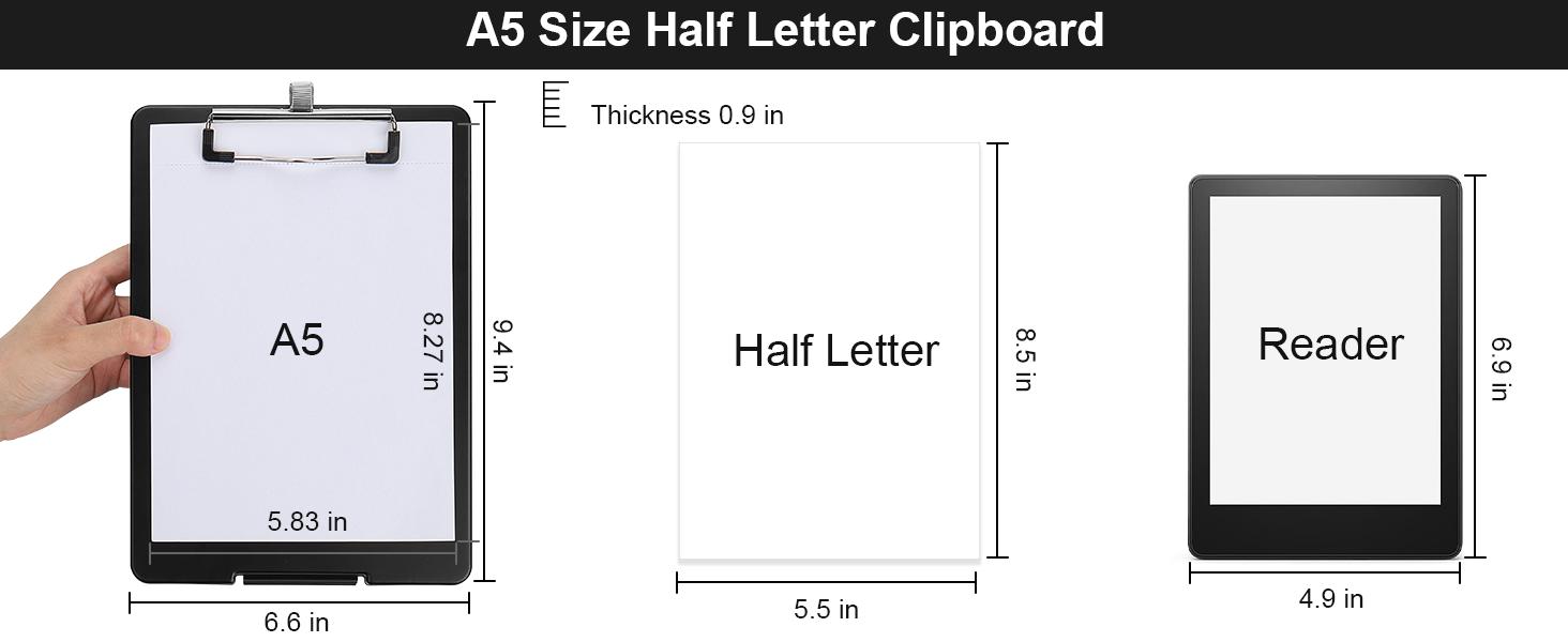 Small Clipboard with Storage, A5 Clipboards with Pen Holder, Half Letter Clip Boards 6x9 Mini Plastic Clipboard with Low Profile Clip for Classroom, School, Office Supplies (Black)