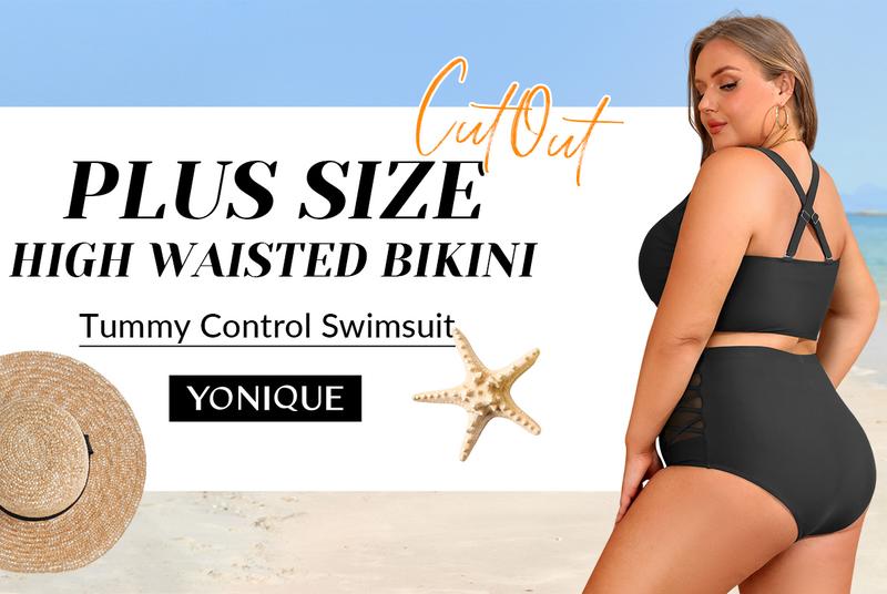 Yonique Women's Plus Size Two Piece Swimsuits - High Waisted Bikini Tummy Control Bathing Suits 2025 Twist Knot Swimwear