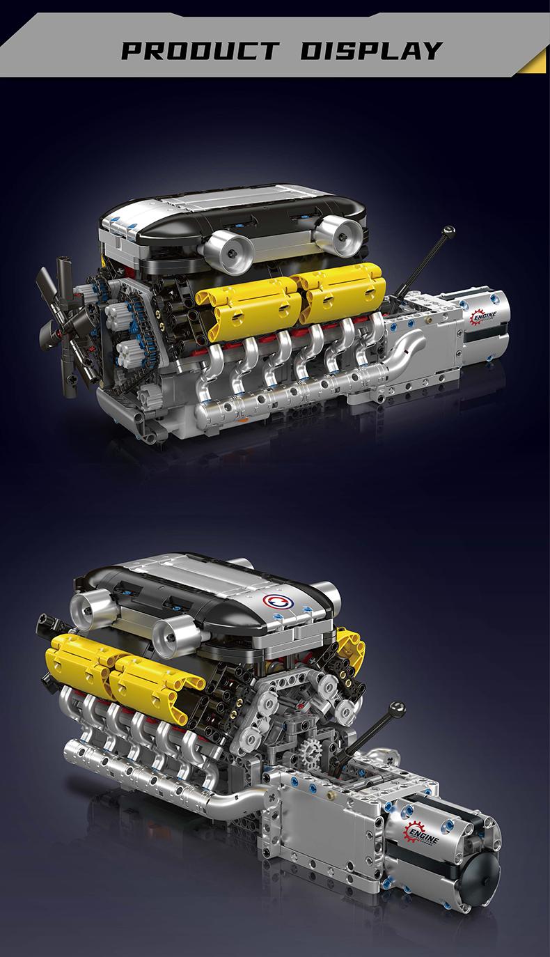 Mould King 10202 V12 Engine Engineering Motor Model Building Block STEM DIY Gift Adult Kid Toy Construction 1260 Pcs Miniature Set