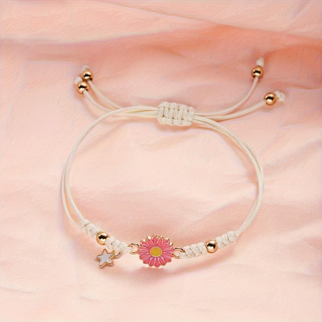 Sunflower & Star Wish Bracelet  Handwoven White Cord with Golden Sunflower Pendant, Meaningful Friendship Bracelet & Inspirational Gift for Best Friend, Sister or Girlfriend