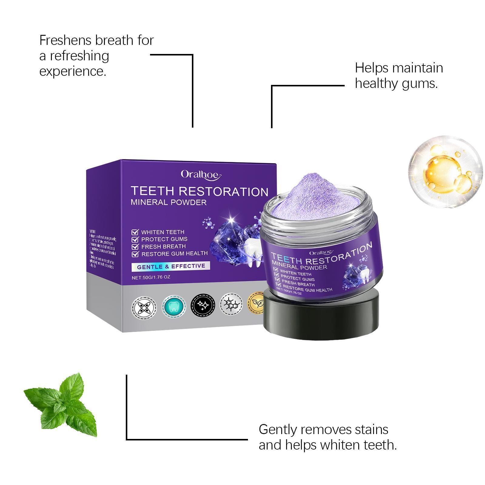 Purple Teeth Restoration Mineral Powder | Peroxide-Free Mineral Tooth Powder for Strengthening Teeth & Gums, Daily Use 50g