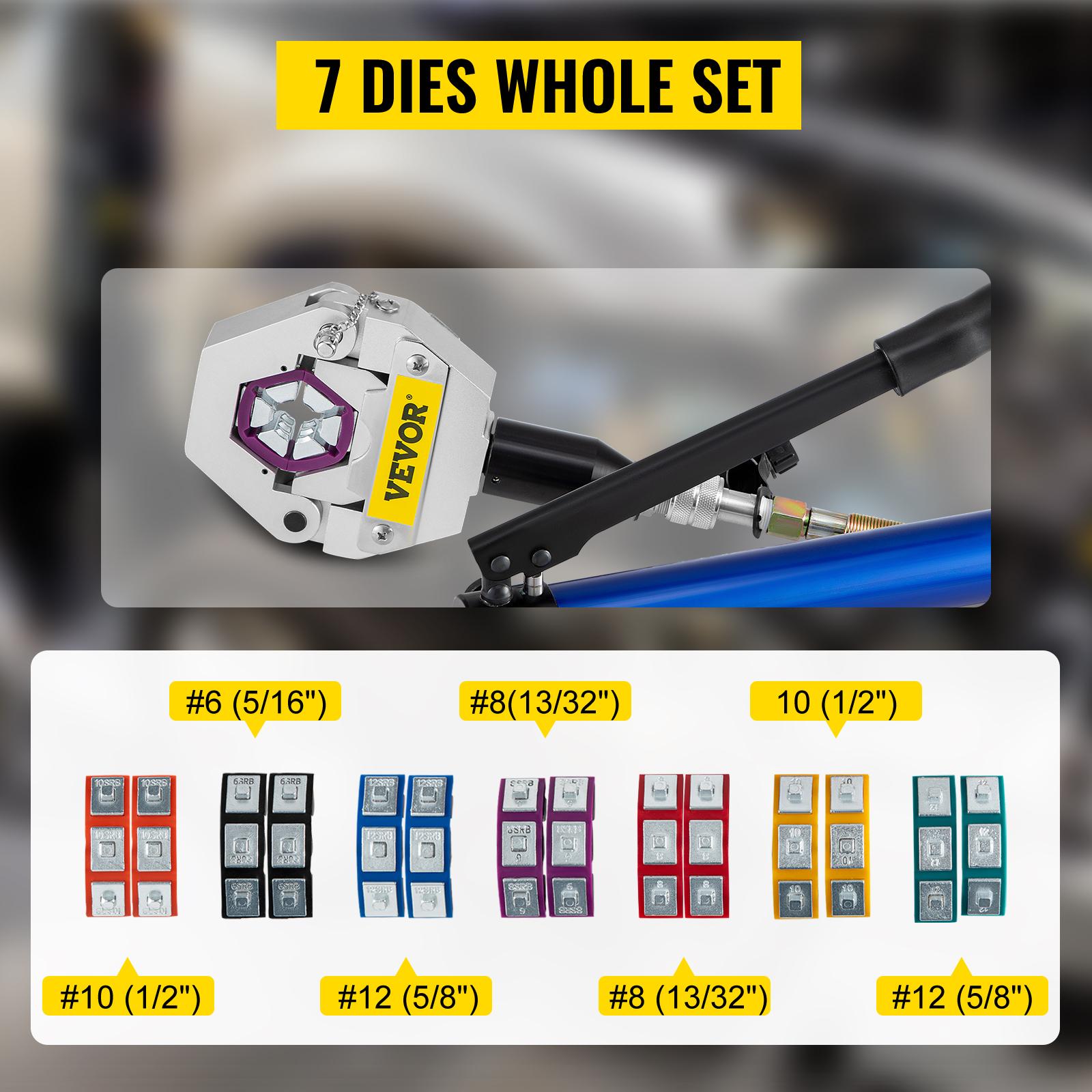 VEVOR Manually Operated AC Hose Crimper FS-7842B Separable Hydraulic Hose Crimper Kit Manual Piston Valve For Aluminum Pump Air Conditioning Repair with 7 Dies Whole Set Handheld AC Hose