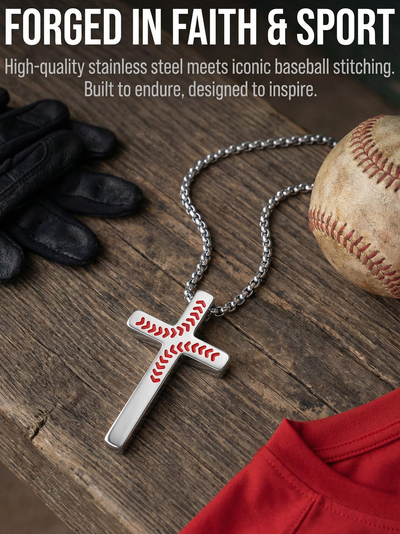 Cross Necklace with Bible 1:9 Verse Cross Pendant, 316L Stainless Steel Chain / Religious Gift for Boys and Men / Fade-Resistant / Baseball / Festival / Party / Ideal Gift