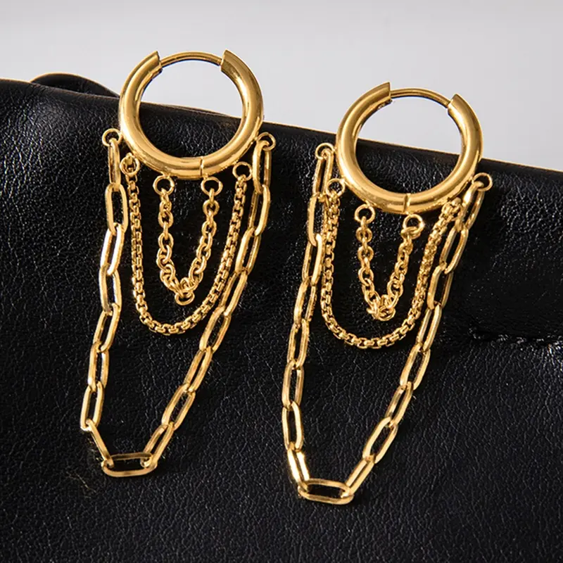 Ladies Earrings Chain Tassel Pendant Stainless Steel 18k Gold Plated Waterproof And Anti Allergy Jewelry Simple Relaxed And Fashionable Jewelry Earrings Dangle Statement Drop Chain Earrings Perfect Gift For Women