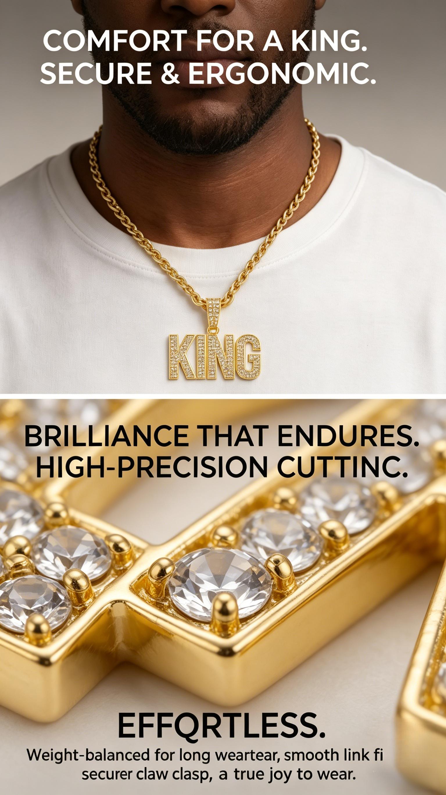 KING Pendant Necklace with Cuban Chain, Ideal for Hip Hop Lovers