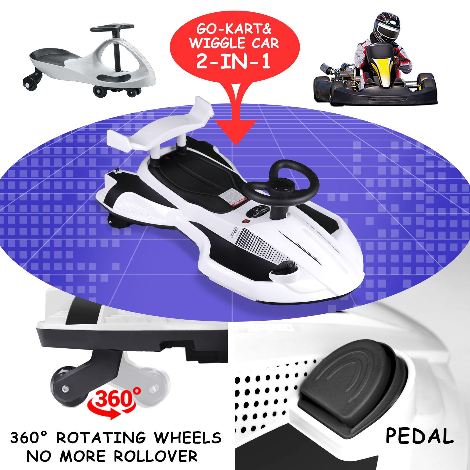 【Akeleo】12V Electric Wiggle Car with Pedal, 2 in 1 Wiggle Car Ride On Toys for Kids Ages 3 and Up, Anti-Rollover Flashing Wheels, Bluetooth, Music2,Halloween&Christmas gifts,Devil Drift Car,whiteelephantgift