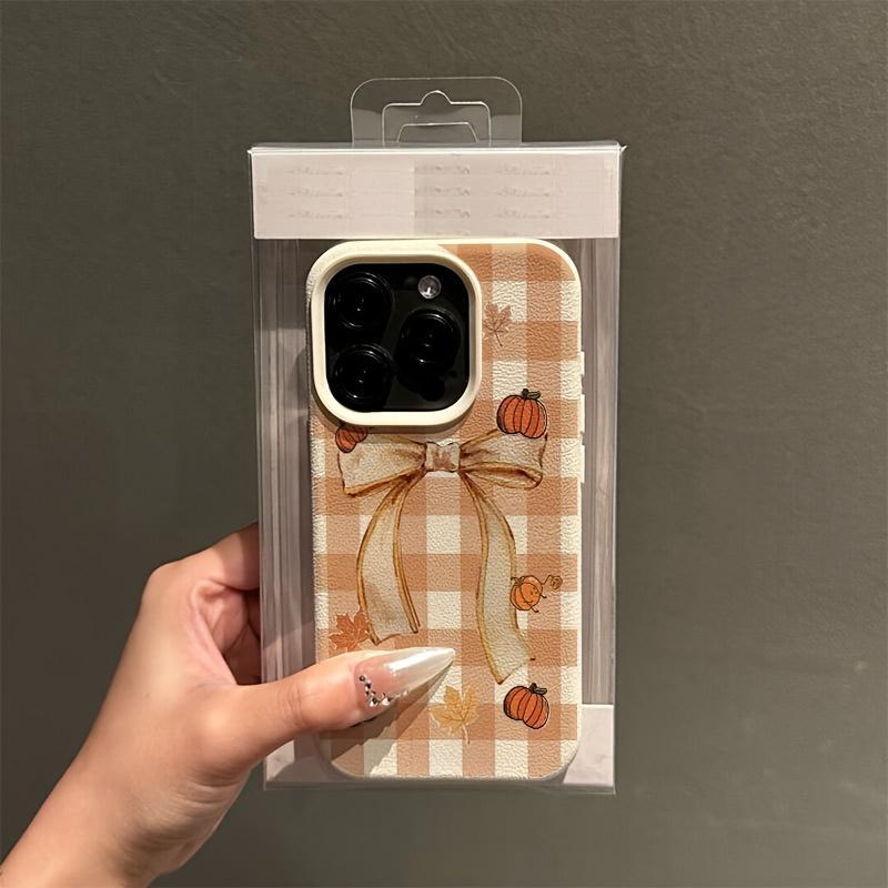 Pumpkin Gingham Bow Phone Case, Fall Harvest Coquette Cream Cover for iPhone 17 16 15 14 13 12 11 X Plus Pro Max, Autumn Lover Gift