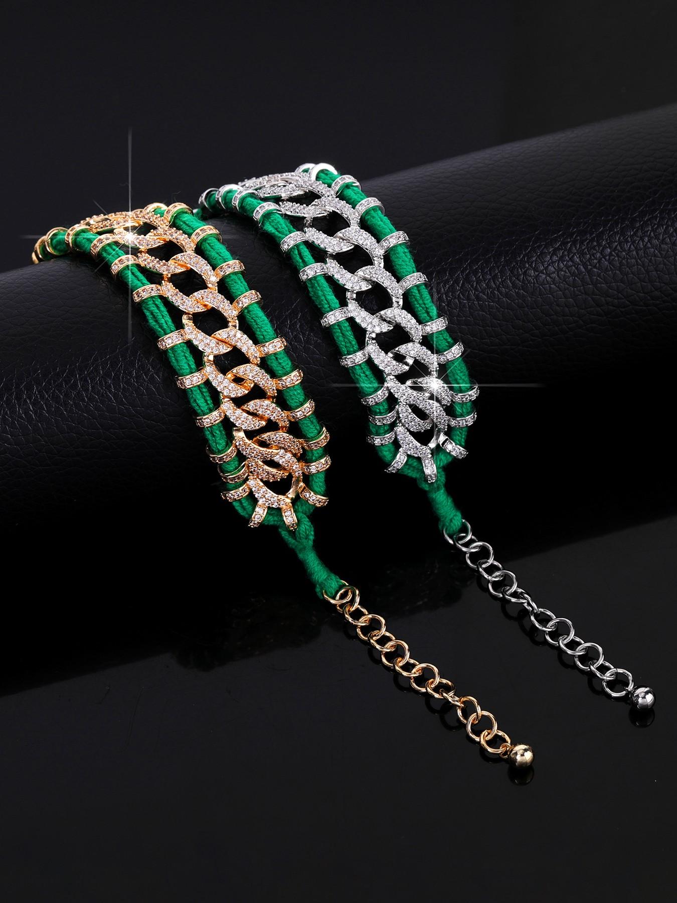 Luxury Vintage Full-Diamond Wool Braided Bracelet | Niche High-End Colorful Crystal Design | Exotic Jewelry | Perfect for Stylish Sister Matching & Street Looks