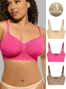 Women's No Steel Cup Bralettes Set, Comfortable Seamless Sports Bras Sets, Adjustable Sports Bras, Full Coverage Fitted Design, Casual All Seasons Underwear