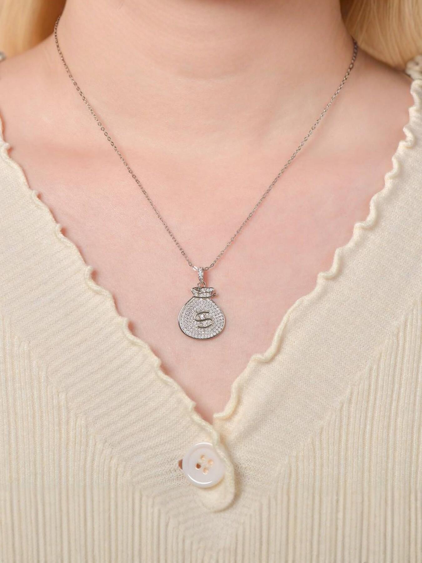 Sparkling CZ Money Bag Pendant Necklace, Iced Out Dollar Sign Necklace, 14K Gold Plated Wealth Lucky Jewelry for Women Men, Hip Hop Everyday Wear Gift