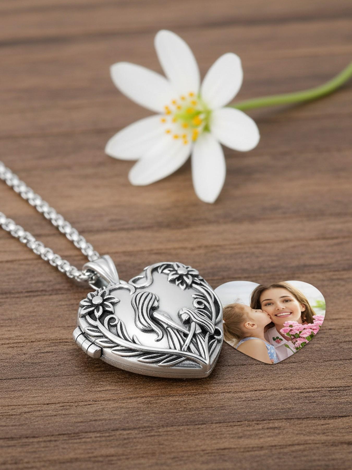 Personalized Mom and Daughter Heart Box Necklace, Customizable Photo Jewelry Gift Set, Mother's Day Christmas Birthday Present
