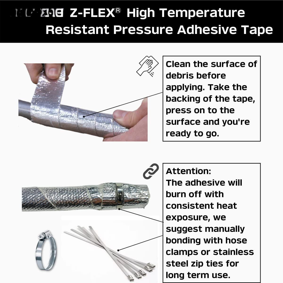 High Heat Resistant Tape -  Temperature  Foil Z-Flex Tape -   Adhesive Ducting, Insulation, Reflective Heat Barrier Tape Roll (2" x 25')