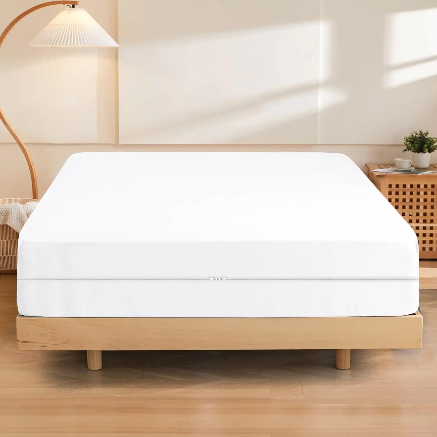 Zipper Fitted Sheet Full Size 12 Inch Deep Pocket Bottom Sheet 100% Egyptian Cotton 600 Thread Count Hotel Quality Zipper Mattress Cover 1 Fitted Sheet Only Full 54 x 75 Inch White