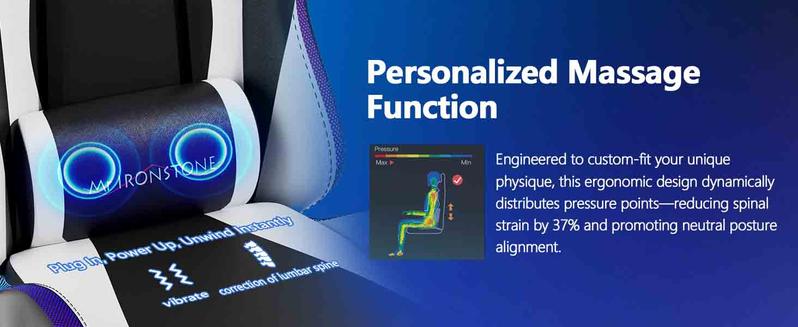 【Dual Speakers】Mr IRONSTONE Gaming Chair with Speakers and Led Lights Ergonomic Massage Computer Gaming Chair with Broaden Cusion and Footrest High Back Video Game Chair for Adults Kids Boyfriend Father's Gift, Blue Black and Pink