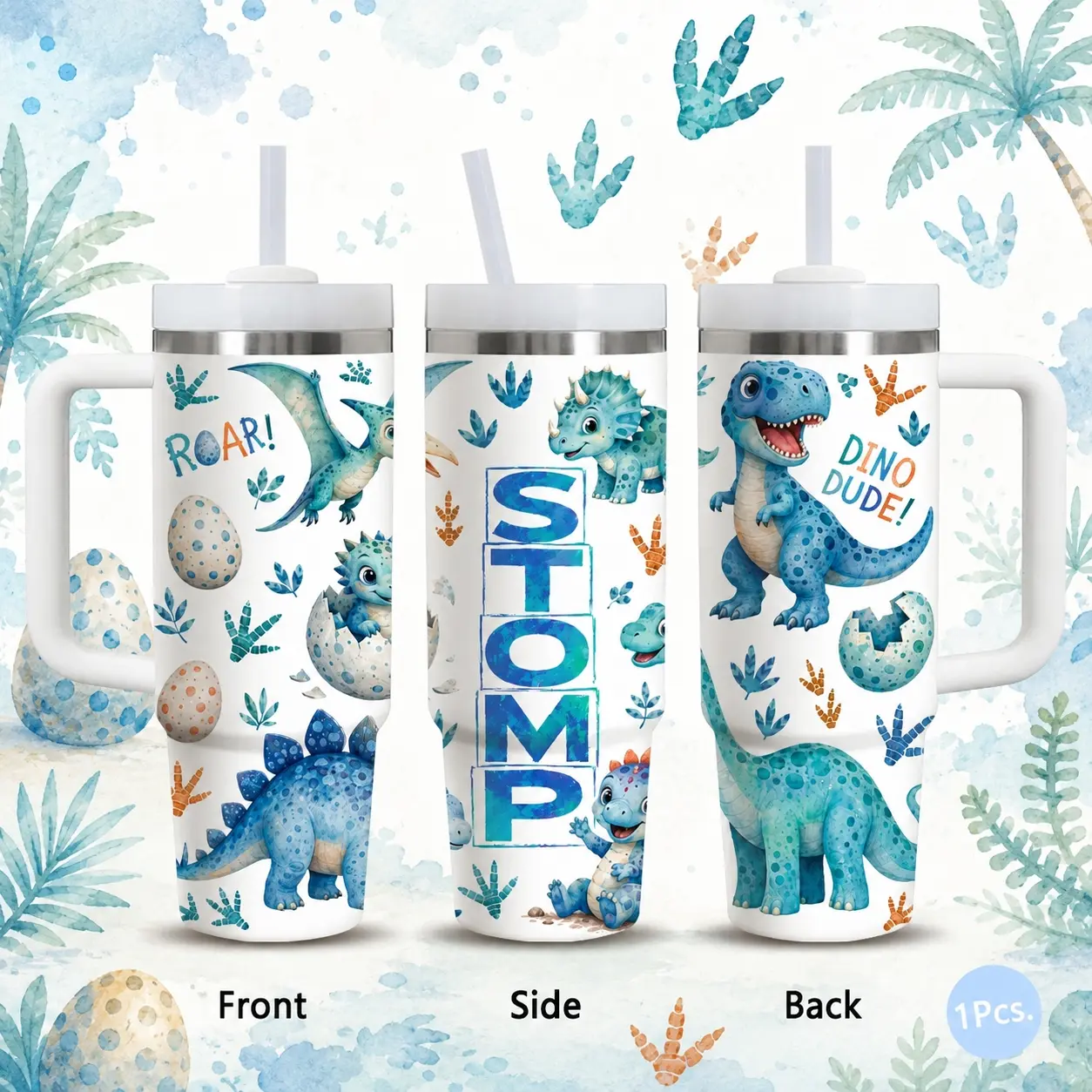 Toddler Dino Vacuum Flasks 40oz Stainless Steel Vacuum Insulated Tumbler with Handle & Straw | Long-Lasting Cold & Heat Retention, Leak-Resistant | For Iced Coffee, Water, Office, Gym & Travel