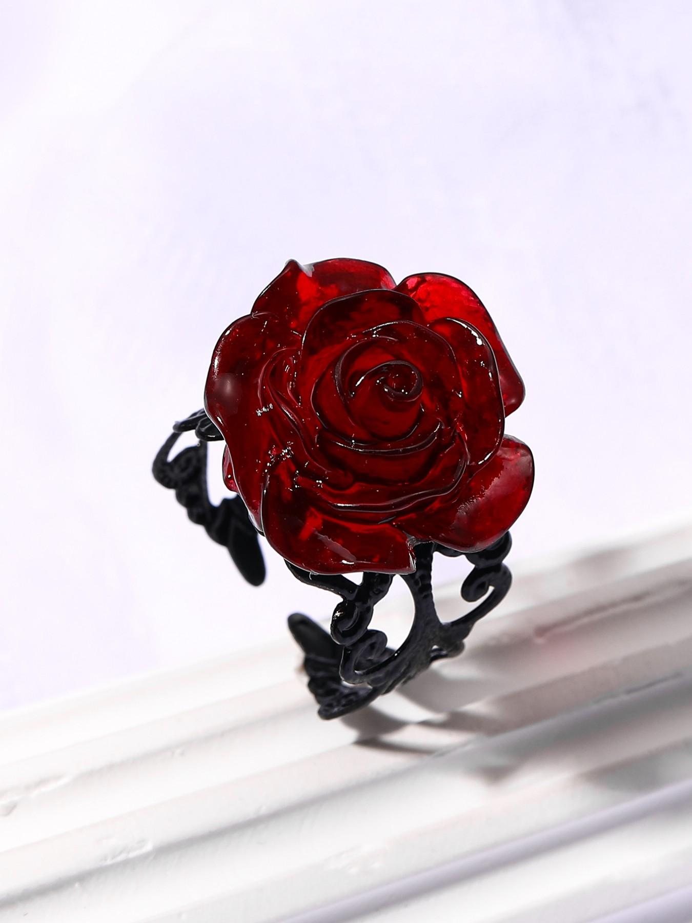 Gothic Rose Witchcraft Pagan Style Alloy Adjustable Women's Ring, Unique Gothic Jewelry for Women, Perfect Gift for Occult Lovers
