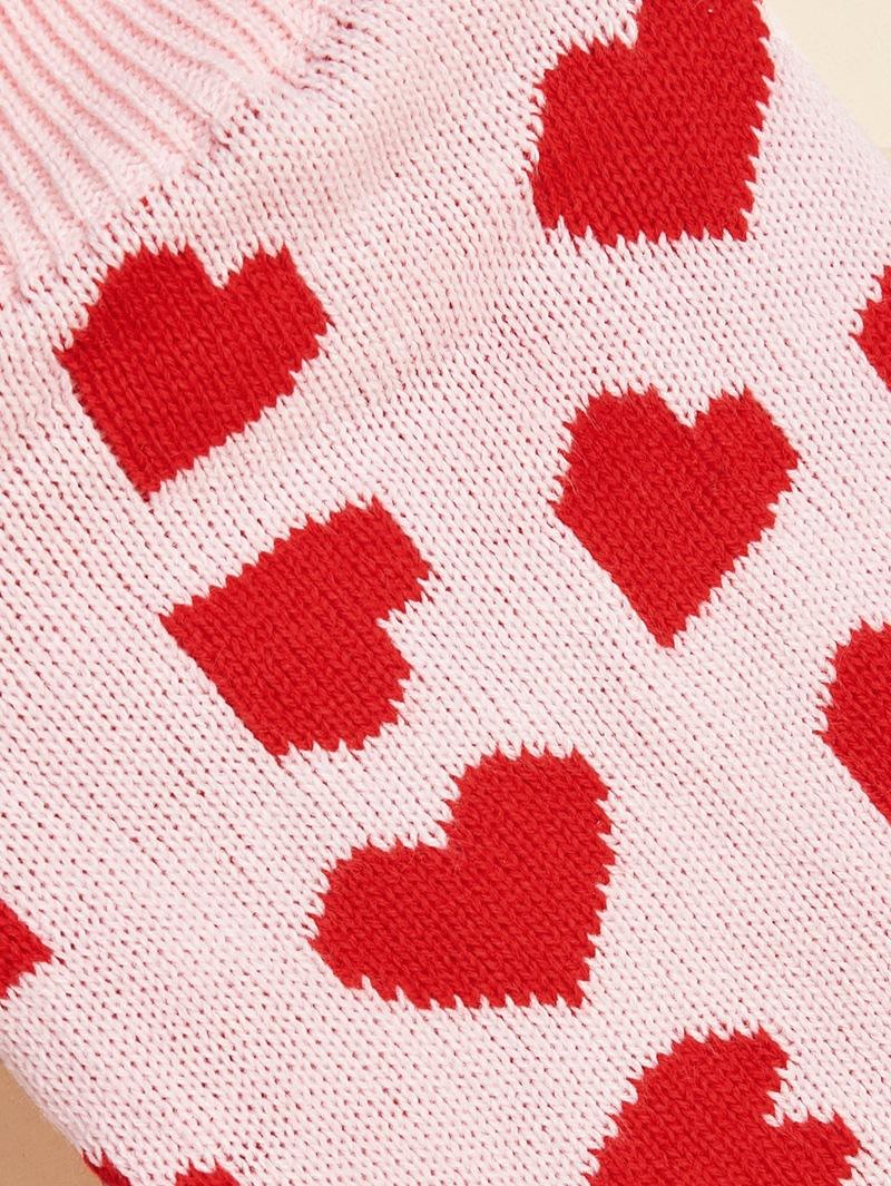 New Valentine's Day Knit High-Elasticity Round Neck Pink Red Lover Bow Heart Pattern French Bulldog Bichon Dog Sweater