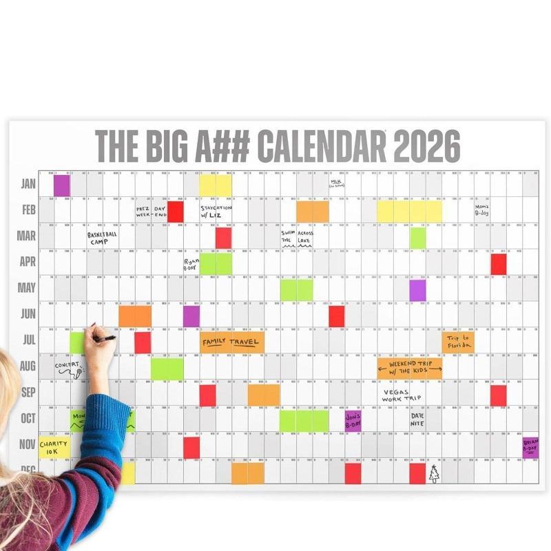 2026 Dry-Erase Wall Calendar, Includes 100 Sticky Notes in 5 Colors & 2 Pens, Oversized Annual Planner for Home, Office, School