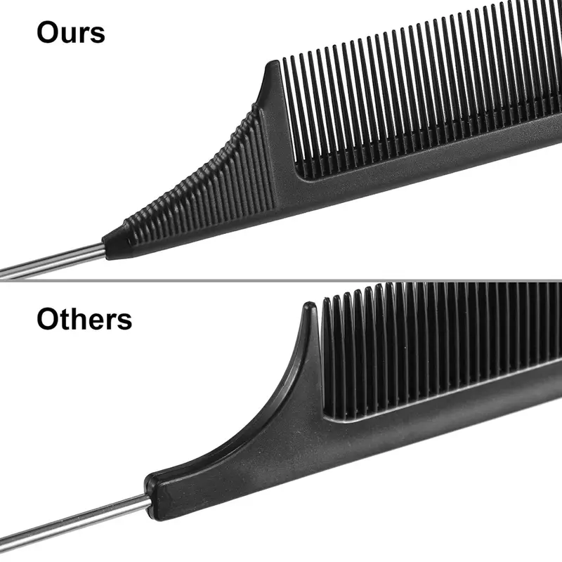 3 Packs Carbon Fiber Rat Tail Combs, Heat-Resistant Teasing & Styling Combs with Stainless Steel Pintail, Durable Hairdressing Hair Tools
