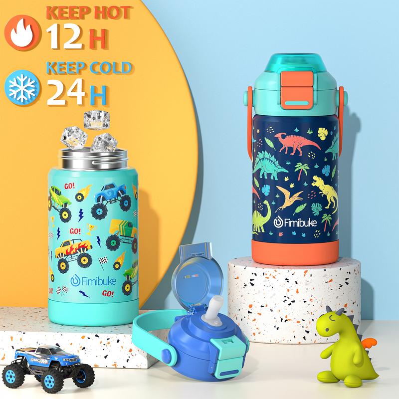 Product Introduction of Fimibuke BPA-Free Insulated Water Bottle, 14/18oz Leak Proof 18/8 Stainless Steel Vacuum Tumbler with Pop-Open Straw & Spout 2-in-1 Lid, Travel and School Cup 9