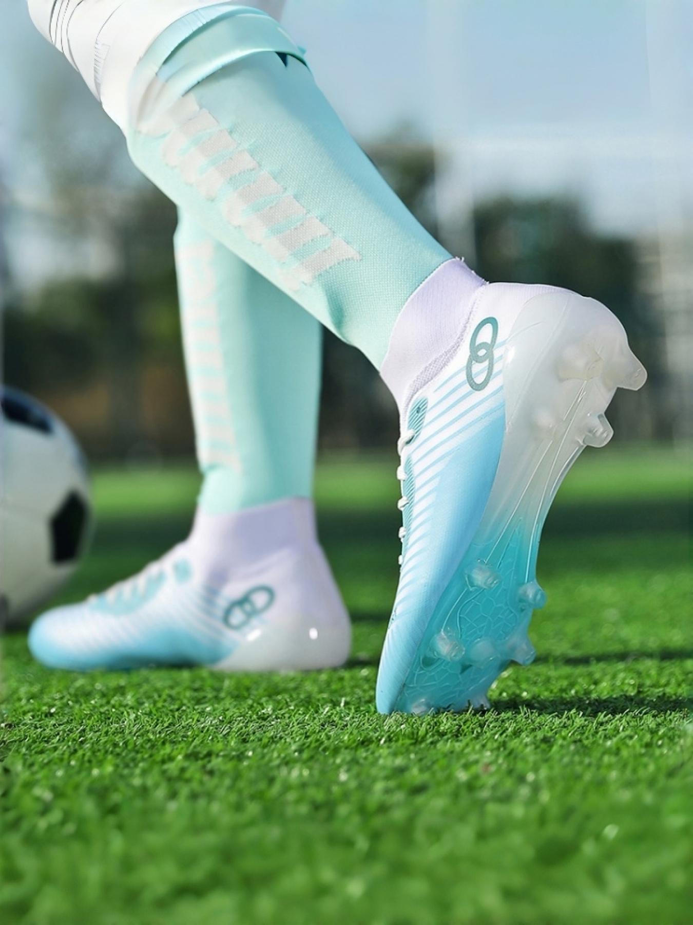 1 Pair Unisex Professional High Top Sock Football Match Shoes Soft Lining Lightweight Breathable Rubber Grip Outsole For Natural Grass