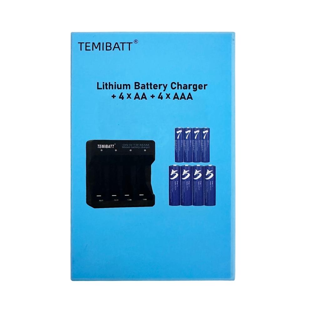 4 Pack Aa + 4 Pack Aaa Rechargeable Lithium Batteries with Battery Charger Kit, Eco-Friendly Power Solution for Household Devices, Long-Lasting and Reliable Performance