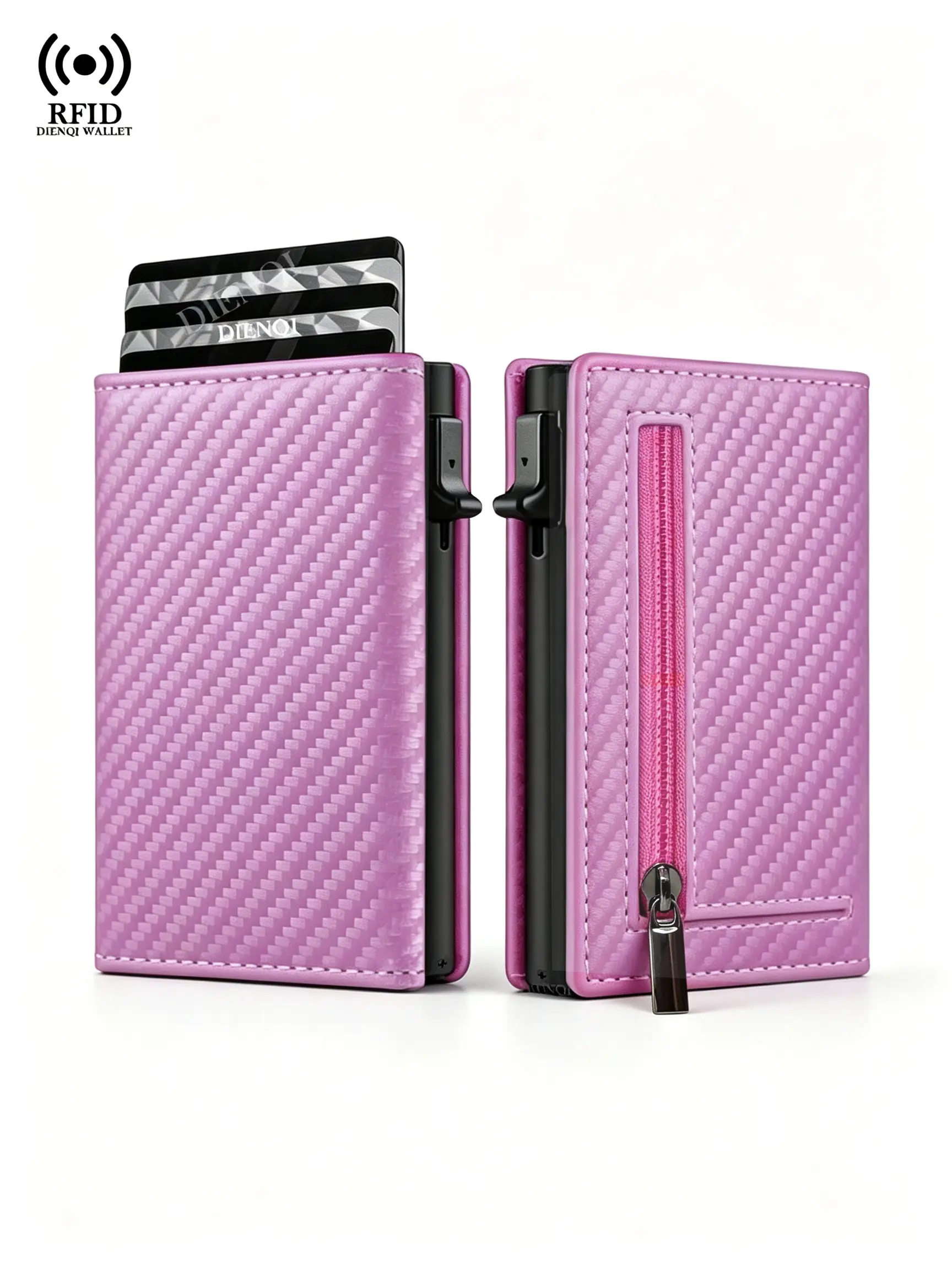 Women‘s Smart Wallet Pink Coin Purses Bank Credit Card Holder RFID Blocking Anti Theft Wallet,ID Cardholder,Aluminum Alloy Material Pop-Up Card Case,Clip Money Bags,Purses with Zipper,ID Window,Back to School Haul,Gift for Women,Daily Use