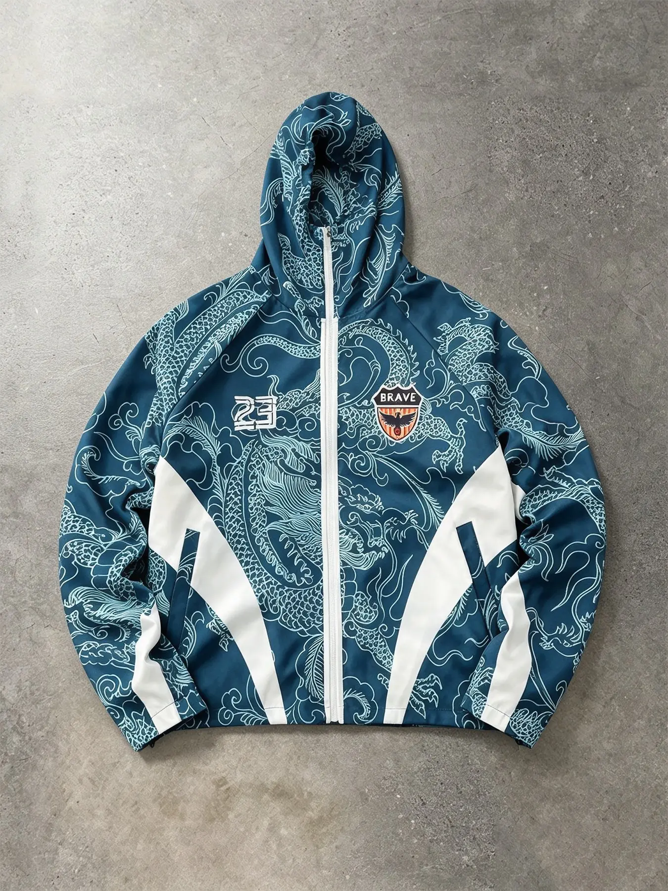 Men's Zipper Hooded Sports Jacket, Full Dragon Print, Colorblock, Loose Fit, Street Style, Casual Outerwear for Daily Wear, Casual Sportswear Jacket