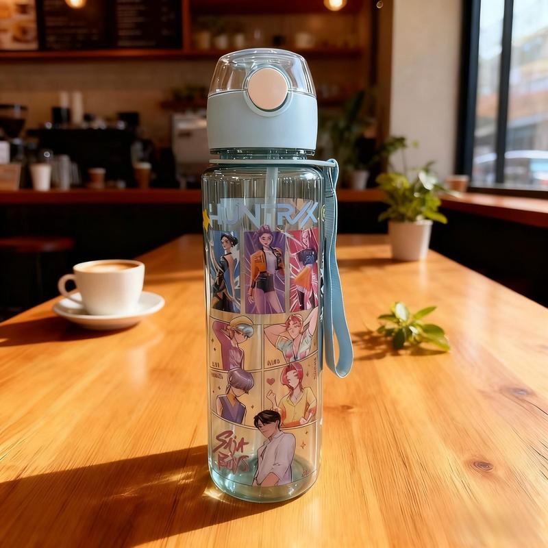 K-Pop Ghost Hunter Theme Totem Water Bottle, Reusable Hard Plastic with Lid and Straw, 700ML Eco-Friendly Alternative, Perfect for School and Travel