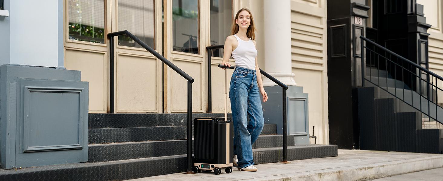 【Flight-Approved】38L Smart Rideable Electric Luggage Scooter - Reinforced Anti-Bend Handle, High-Strength Suspension Wheels & Rust-Resistant