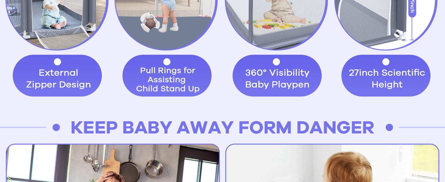 Baby Playpen, Indoor and Outdoor Playard, Play Pens for Kid Activity Center, Sturdy Safety Baby Fence with Breathable Mesh for Toddler playpen