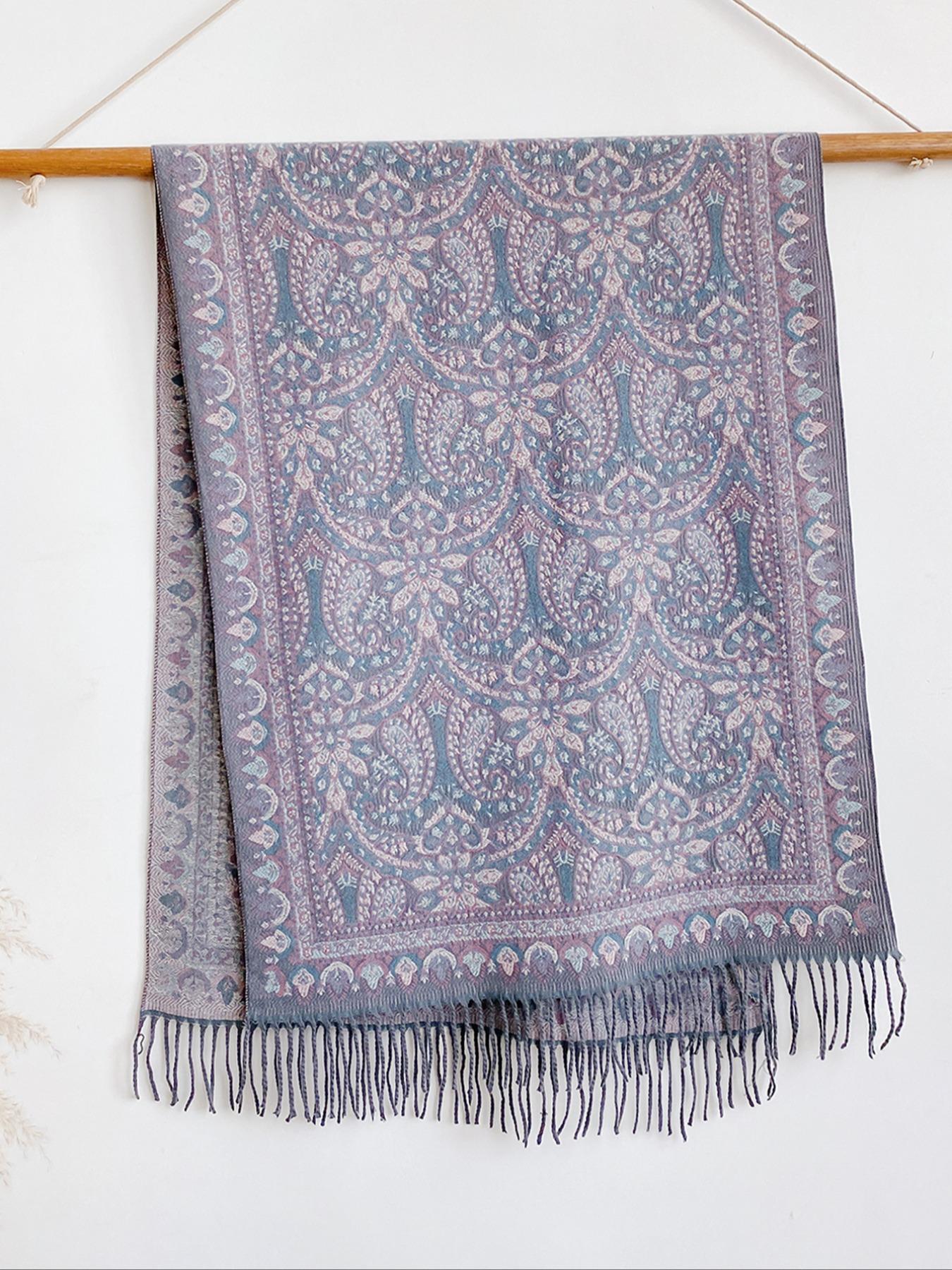 Women's Paisley Print Scarf, Soft Warm Shawl for Fall & Winter, Boho Style Woven Fabric, Casual Fashion Accessory