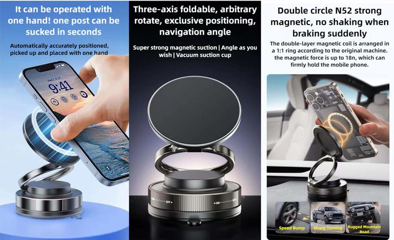 360°Adjustable Vacuum Magnetic Phone Holder,Suction Cup Phone Mount for Magsafe, Portable Cell Phone Holder for Car,Makeup/ Gym/Mirror, Fit for All iphone iphone 11 and above