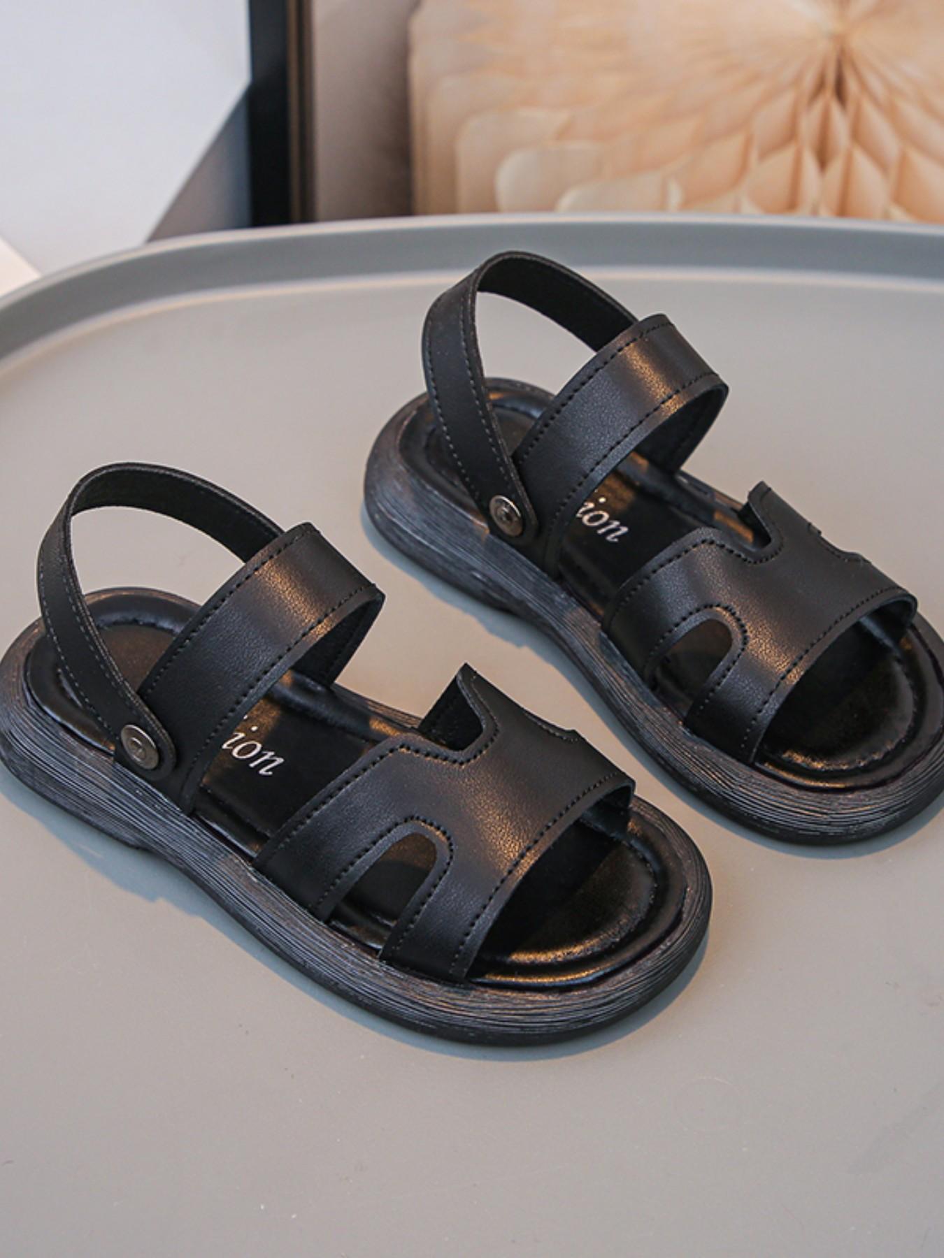 Sandals 6-12 Years, Unisex, Plain Design, Hook-And-Loop Soft Sole, Lightweight, Non-Slip, Open-Toe, Flat, Summer Wear