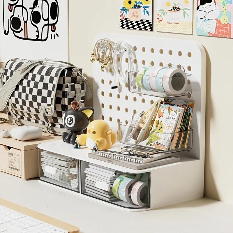 Multifunctional Three-In-One Desktop Organizer, Drawer-Style Storage Shelf, Office Desk Workspace, Wall-Mounted Design