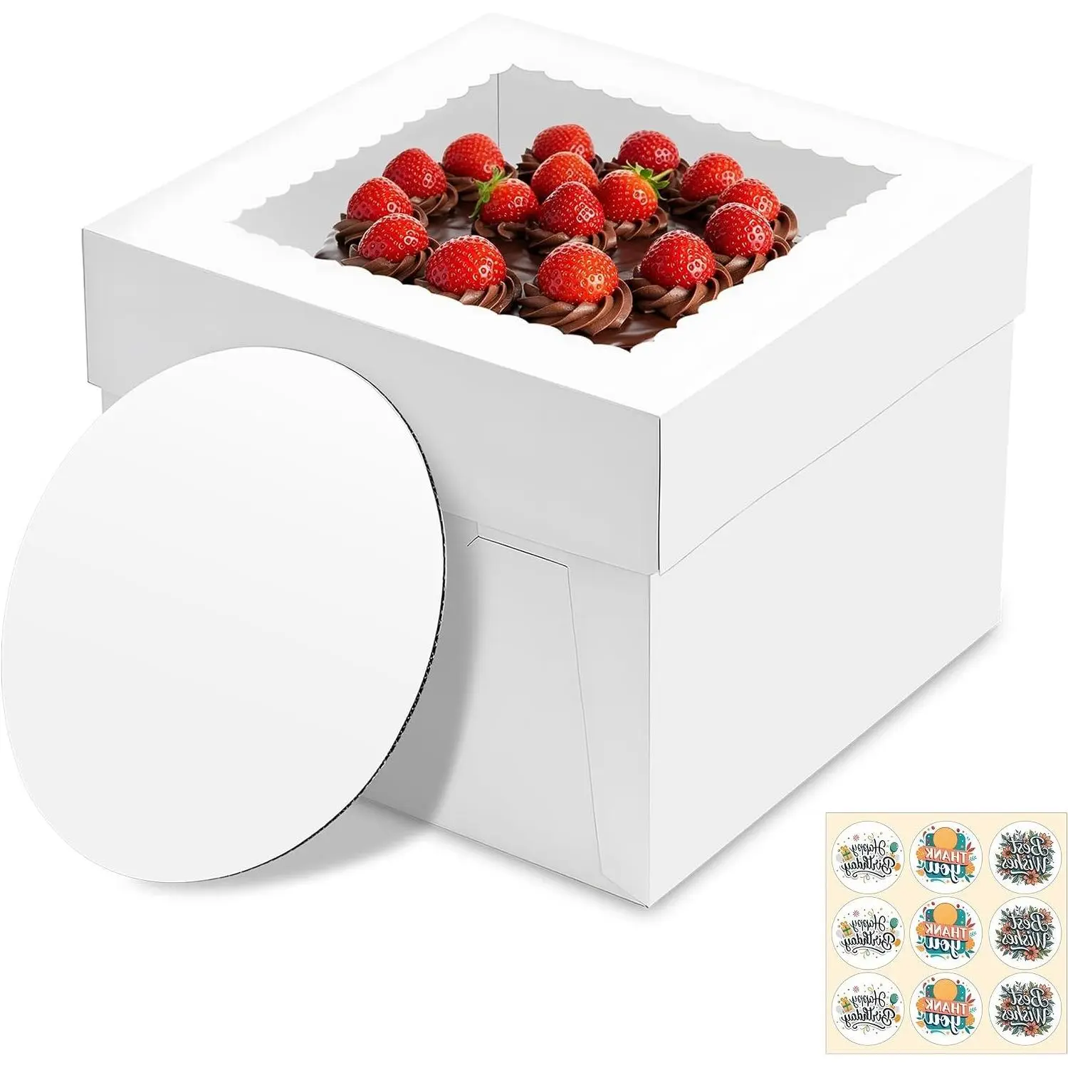 3 Pack 10x10x8 Inch Tall Square Bakery Boxes with Clear Window and Board | Easy-to-Assemble Cake Carrier Holder, Storage & Transport Container for Cakes, Cookies & Baked GoodsGift